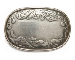 Hebilla Metal Plateado Rectangular Para Cinturón Estilo Western Con Filigranas Grabadas