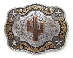 Hebilla Cowboy Nocona Cactus En Relieve Y Grabados Western Bicolor