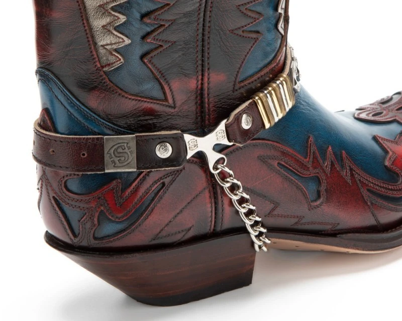 Arneses De Cuero Para Botas Cowboy Rojas Sendra Remaches Plateados Y Dorados 7 Arneses De Cuero Para Botas Cowboy Rojas Sendra Remaches Plateados Y Dorados - Imagen 7