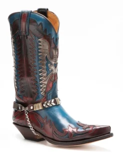 Arneses De Cuero Para Botas Cowboy Rojas Sendra Remaches Plateados Y Dorados