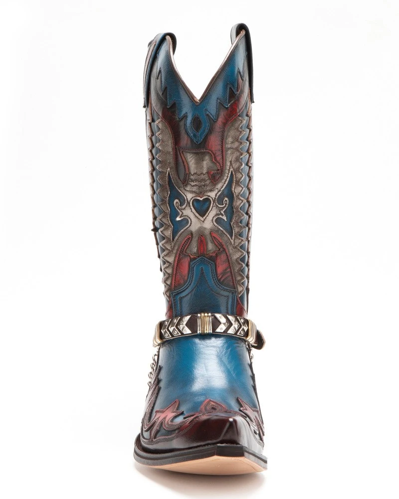 Arneses De Cuero Para Botas Cowboy Rojas Sendra Remaches Plateados Y Dorados 3 Arneses De Cuero Para Botas Cowboy Rojas Sendra Remaches Plateados Y Dorados - Imagen 3