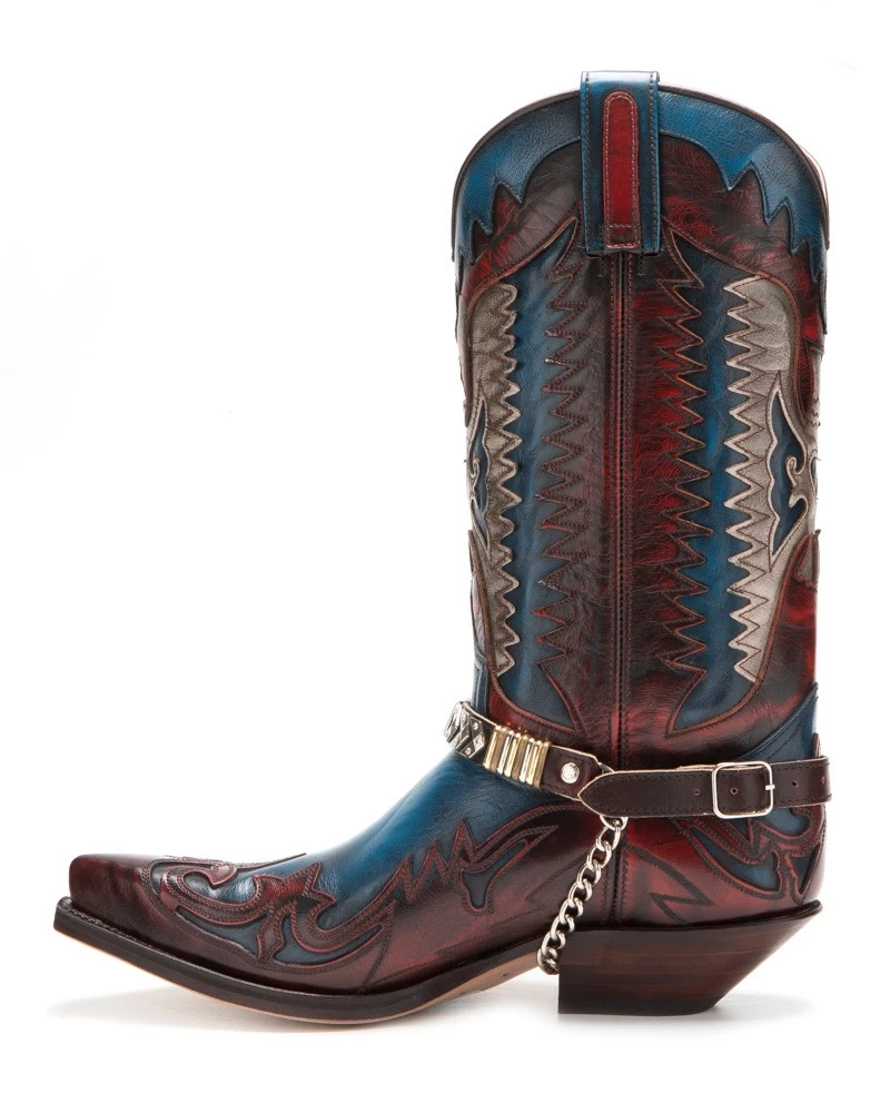 Arneses De Cuero Para Botas Cowboy Rojas Sendra Remaches Plateados Y Dorados 2 Arneses De Cuero Para Botas Cowboy Rojas Sendra Remaches Plateados Y Dorados - Imagen 2