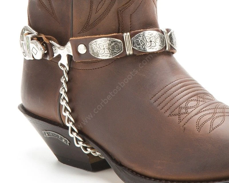 Arnés Cuero Marrón Sendra Hebilla Doble Con Chapa Cowboy Floral Frontal Y Trasera 3 Arnés Cuero Marrón Sendra Hebilla Doble Con Chapa Cowboy Floral Frontal Y Trasera - Imagen 3