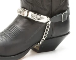 Arneses Para Bota Vaquera Cuero Negro Con Chapa águila En Relieve Sendra