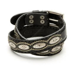 Cinturón De Cuero Negro Sendra Con Conchos Vaqueros Y Trenzado Decorativo
