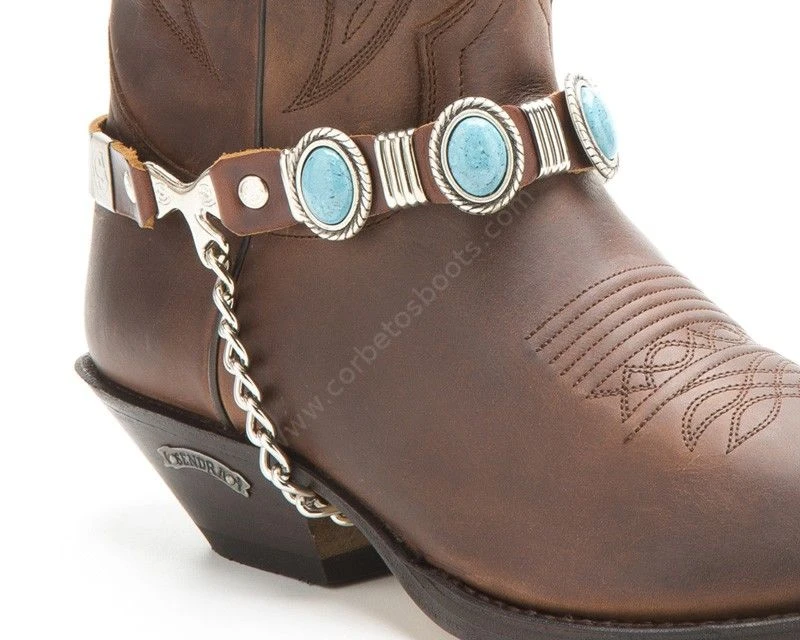 Arneses Cowboy Para Bota Cuero Marrón Sendra Con Turquesas Grandes 3 Arneses Cowboy Para Bota Cuero Marrón Sendra Con Turquesas Grandes - Imagen 3