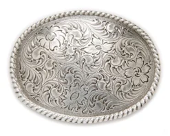 Hebilla Vaquera Oval Plateada Línea Económica Nocona Con Filigranas Grabadas