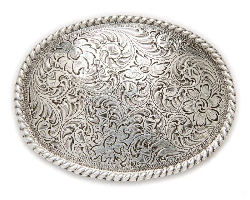Hebilla Vaquera Oval Plateada Línea Económica Nocona Con Filigranas Grabadas 1 Hebilla Vaquera Oval Plateada Línea Económica Nocona Con Filigranas Grabadas