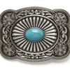 Hebilla Vaquera Concho Plateado Con Piedra Azul Y Filigranas