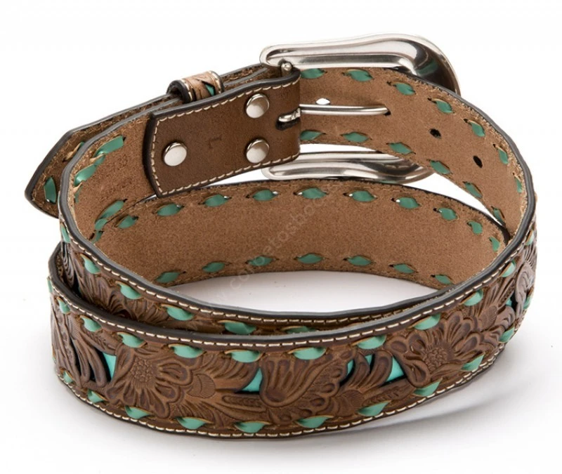 Cinturón Para Jeans Piel Vacuno Color Coñac Con Trenzado Cuero Turquesa 2 Cinturón Para Jeans Piel Vacuno Color Coñac Con Trenzado Cuero Turquesa - Imagen 2