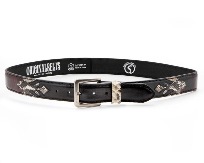 Cinturón Texano Original Belts Combinación Piel Burdeos Y Negra Con Piel De Serpiente 3 Cinturón Texano Original Belts Combinación Piel Burdeos Y Negra Con Piel De Serpiente - Imagen 3