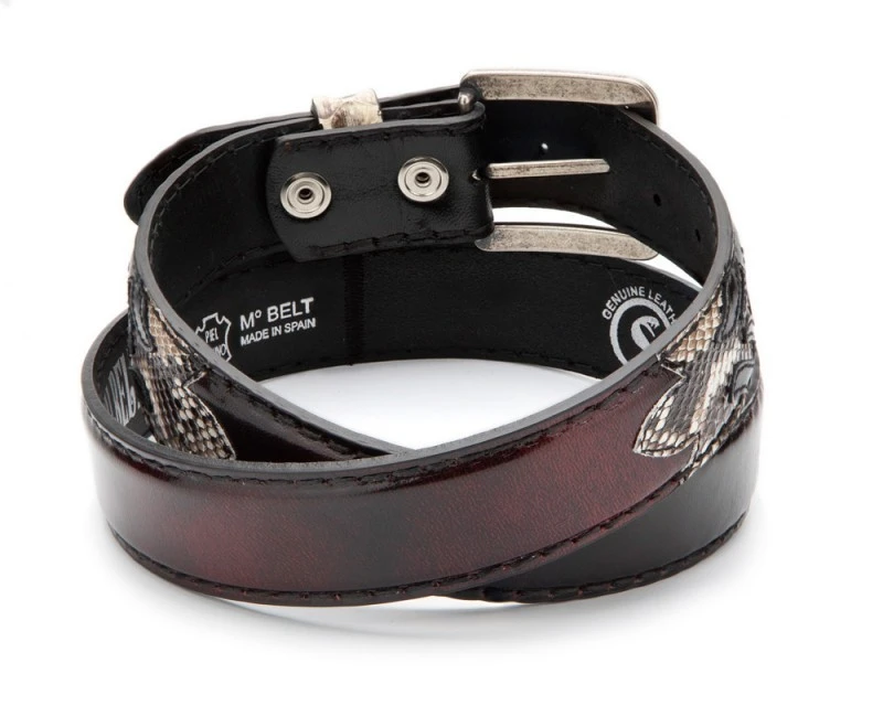 Cinturón Texano Original Belts Combinación Piel Burdeos Y Negra Con Piel De Serpiente 2 Cinturón Texano Original Belts Combinación Piel Burdeos Y Negra Con Piel De Serpiente - Imagen 2
