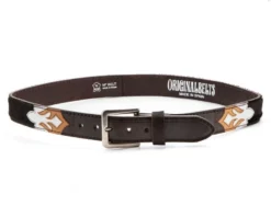 Cinturón Western Pelo De Vaca Marrón Con Detalles Color Blanco Y Crema -Moda Complementos Tienda 7165 Pelo Marron Blanco Cuero