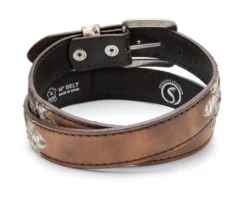 Cintur贸n Moda Vaquera Combinaci贸n Piel Marr贸n Envejecida Y Engrasada Con Piel De Pit贸n