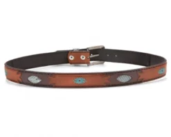 Cinto Cowboy Original Belts Cuero Coñac Y Marrón Con Piel Pitón Azul -Moda Complementos Tienda 7179 Cuero Antic Marron Br Piton Turquesa2