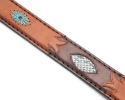 Cinto Cowboy Original Belts Cuero Coñac Y Marrón Con Piel Pitón Azul -Moda Complementos Tienda 7179 Cuero Antic Marron Br Piton Turquesa3