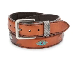 Cinto Cowboy Original Belts Cuero Coñac Y Marrón Con Piel Pitón Azul -Moda Complementos Tienda 7179 Cuero Antic Marron Br Piton Turquesa4
