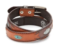 Cinto Cowboy Original Belts Cuero Coñac Y Marrón Con Piel Pitón Azul -Moda Complementos Tienda 7179 Cuero Antic Marron Br Piton Turquesa5