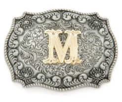 Hebilla Vaquera Para Cinto Con Filigranas Grabadas Letra M