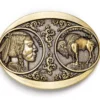 Hebilla Ovalada Dorada Cinco Centavos Jefe Nativo Y Búfalo