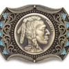 Hebilla Latón Montana Silversmiths Moneda Guerrero Nativo Americano