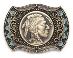 Hebilla Latón Montana Silversmiths Moneda Guerrero Nativo Americano