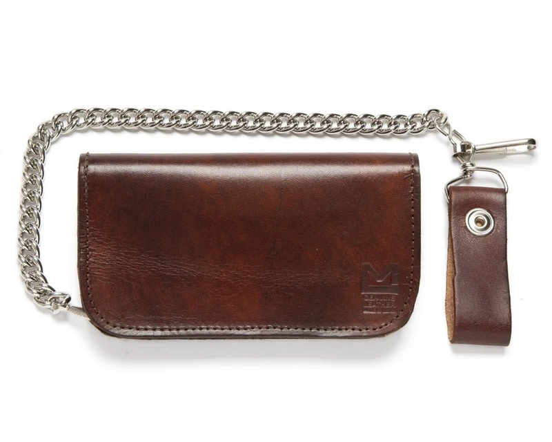 Cartera Con Cadena Marrón Estilo Motero Con Grabado Calavera Y Tibias Cruzadas 4 Cartera Con Cadena Marrón Estilo Motero Con Grabado Calavera Y Tibias Cruzadas - Imagen 4