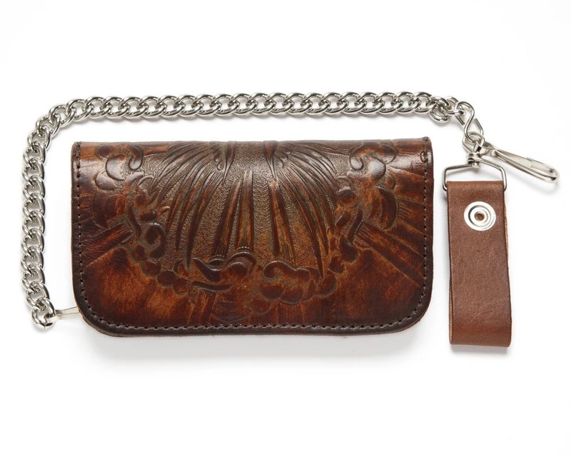 Cartera Con Cadena Cuero Vintage Marrón Con Grabado águila Volando 2 Cartera Con Cadena Cuero Vintage Marrón Con Grabado águila Volando - Imagen 2