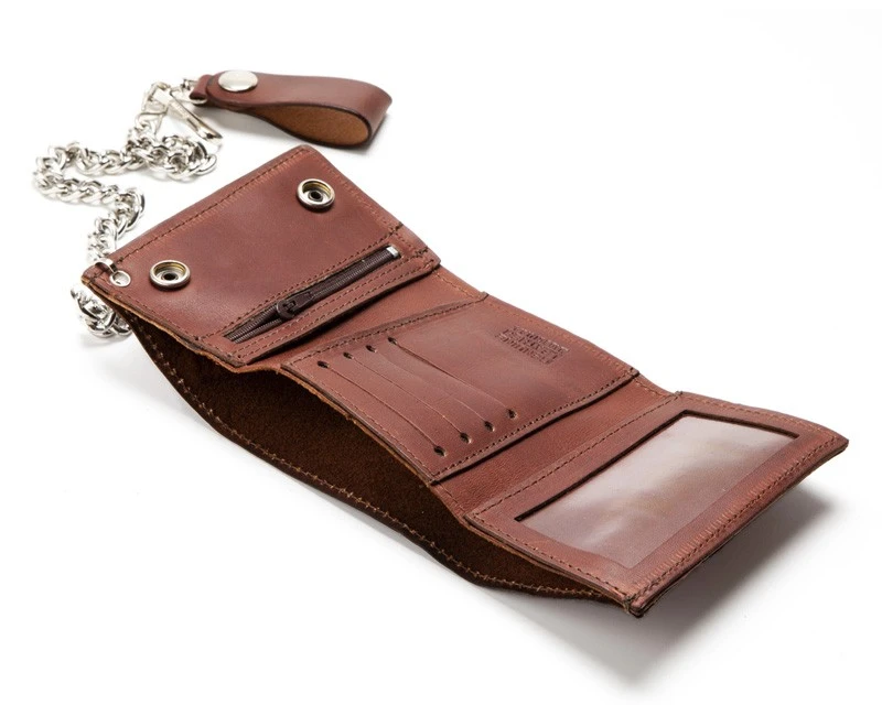 Cartera Compacta Marrón Con Cadena Grabado Rústico águila