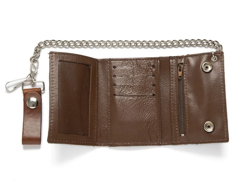 Cartera Cuero Marrón Envejecido Sin Corchetes Visibles Con Cadena 3 Cartera Cuero Marrón Envejecido Sin Corchetes Visibles Con Cadena - Imagen 3