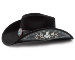 Sombrero Fieltro Negro Bordado Azul Turquesa Y Chapa Floral Decorativa 7 Sombrero Fieltro Negro Bordado Azul Turquesa Y Chapa Floral Decorativa -Moda Complementos Tienda All For Good 3