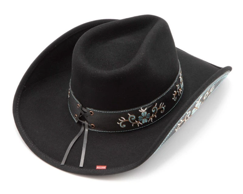 Sombrero Fieltro Negro Bordado Azul Turquesa Y Chapa Floral Decorativa 5 Sombrero Fieltro Negro Bordado Azul Turquesa Y Chapa Floral Decorativa - Imagen 5
