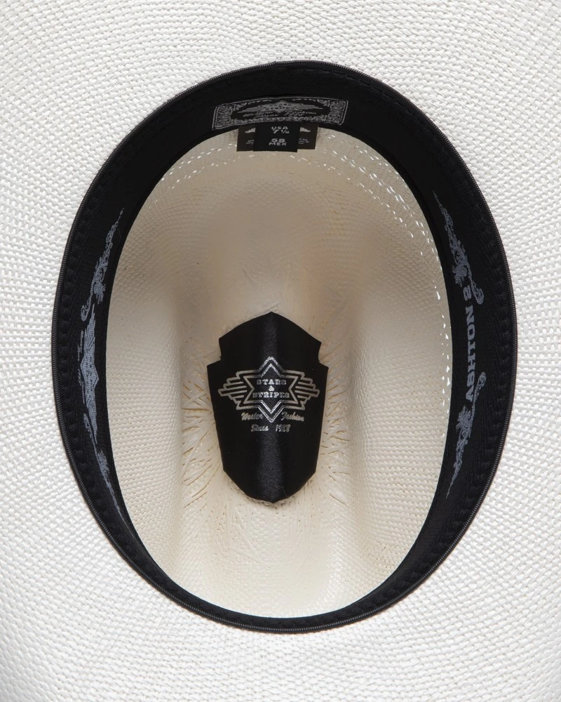 Sombrero Cowboy Blanco Unisex Copa Calada Con Banda Negra 4 Sombrero Cowboy Blanco Unisex Copa Calada Con Banda Negra - Imagen 4