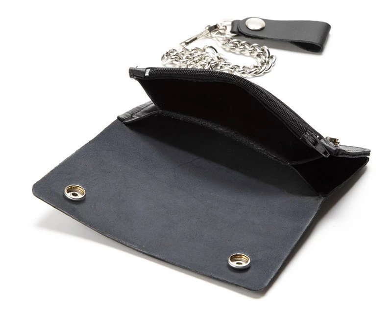 Cartera Con Cadena Básica Cuero Liso Negro Hecha En Estados Unidos 4 Cartera Con Cadena Básica Cuero Liso Negro Hecha En Estados Unidos - Imagen 4
