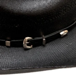 Sombrero Rodeo Negro Paja Negra Endurecida Copa Baja Cattleman Perforada