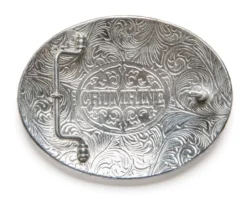 Hebilla Vaquera Chapada En Plata Y Bronce Crumrine Con Caballo Trotando