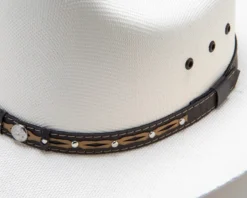 Sombrero Cowboy Paja Rígida Color Crudo Y Cinta Con Conchos -Moda Complementos Tienda Cowtown 2 cinta sombrero