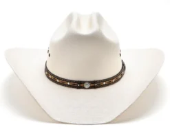 Sombrero Cowboy Paja Rígida Color Crudo Y Cinta Con Conchos