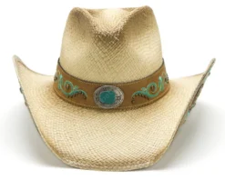 Sombrero Country Para Mujer Paja Natural Con Bordados Y Piedra Verde -Moda Complementos Tienda Dolly 2