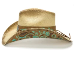 Sombrero Country Para Mujer Paja Natural Con Bordados Y Piedra Verde -Moda Complementos Tienda Dolly 3
