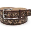 Cinturón Western Mexicano Color Cuero Natural Con Repujado Floral