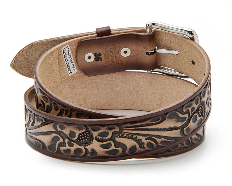 Cinturón Western Mexicano Color Cuero Natural Con Repujado Floral 2 Cinturón Western Mexicano Color Cuero Natural Con Repujado Floral - Imagen 2