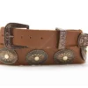 Cinta Ancha Cuero Coñac Con Conchos Color Bronce Para Sombrero