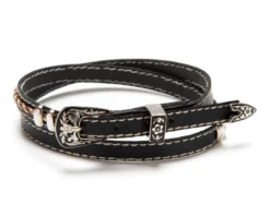 Cinta Cuero Negro Para Sombrero Con Trenzado Dos Tonos Y Pespunte Blanco