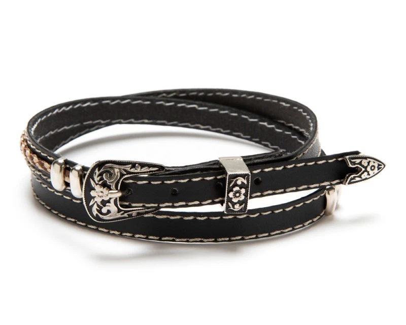Cinta Cuero Negro Para Sombrero Con Trenzado Dos Tonos Y Pespunte Blanco 1 Cinta Cuero Negro Para Sombrero Con Trenzado Dos Tonos Y Pespunte Blanco