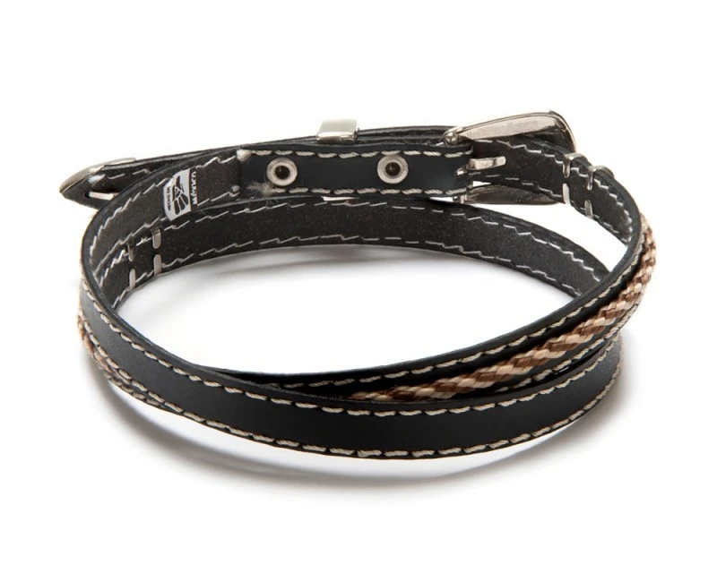 Cinta Cuero Negro Para Sombrero Con Trenzado Dos Tonos Y Pespunte Blanco 2 Cinta Cuero Negro Para Sombrero Con Trenzado Dos Tonos Y Pespunte Blanco - Imagen 2