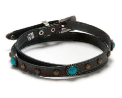 Cinta Marrón Para Sombrero Vaquero Con Perlas Turquesa Y Tachuelas Doradas