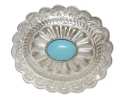 Hebilla Concho Western Brillo Plata Mate Con Piedra Azul Circular