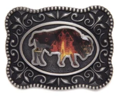 Hebilla Americana Búfalo De Perfil Con Mosaico Nativo Americano Fuego