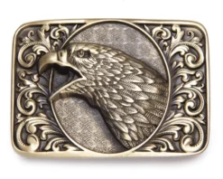 Hebilla Rectangular águila Americana En Marco Ovalado Brillo Oro Viejo